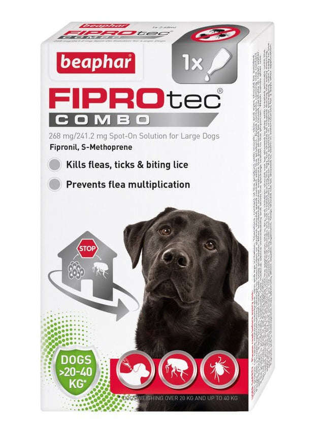 Beaphar FIPROtec COMBO Flea & Tick Spot On for Large Dogs, Beaphar, 1 pipette x 6