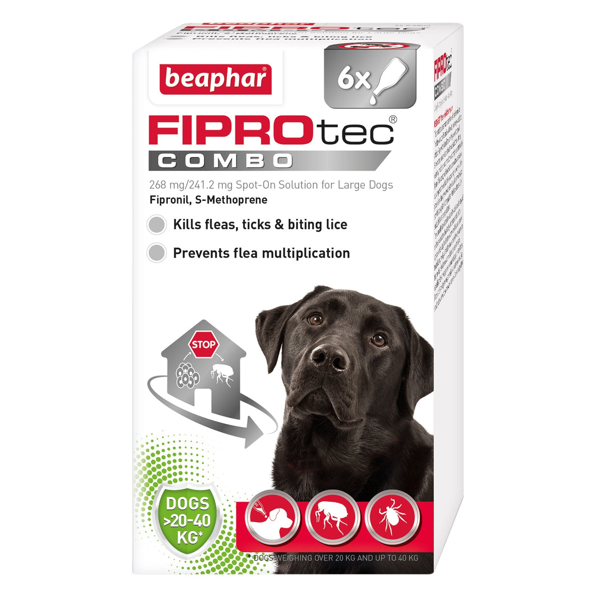 Beaphar FIPROtec COMBO Flea & Tick Spot On for Large Dogs, Beaphar, 6 pipette x 4