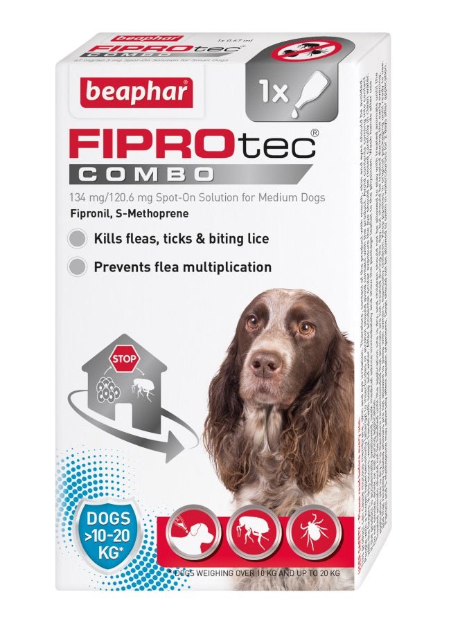 Beaphar FIPROtec COMBO Flea & Tick Spot On for Medium Dogs, Beaphar, 1 pipette x 6