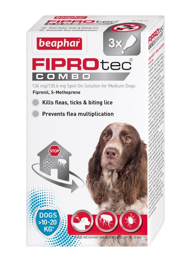 Beaphar FIPROtec COMBO Flea & Tick Spot On for Medium Dogs, Beaphar, 1 pipette x 6