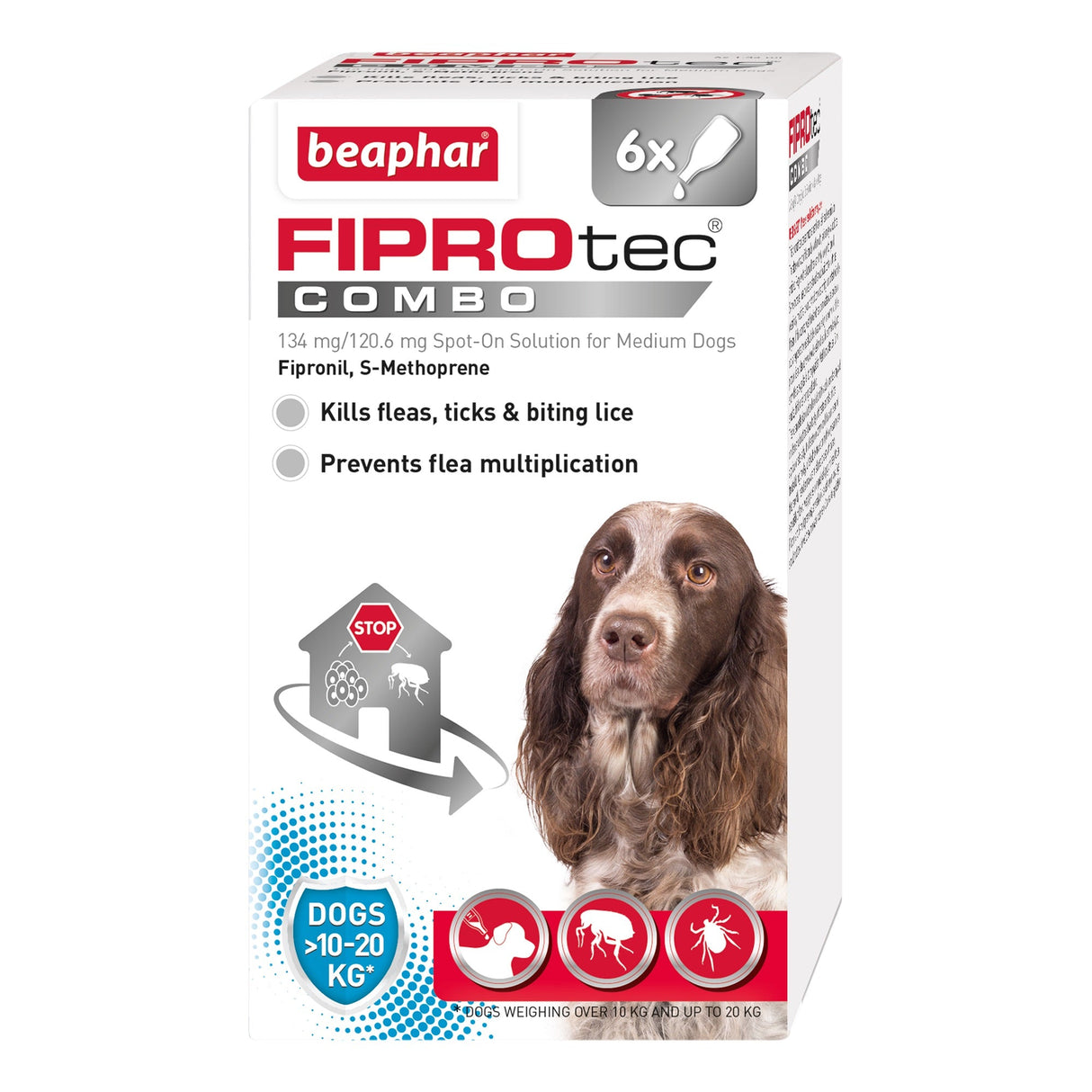 Beaphar FIPROtec COMBO Flea & Tick Spot On for Medium Dogs, Beaphar, 6 pipettes x 4
