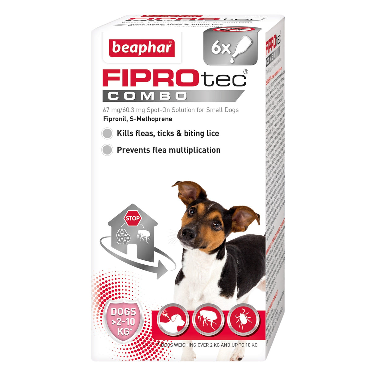 Beaphar FIPROtec COMBO Flea & Tick Spot On for Small Dogs, Beaphar, 6 pipettes x 4