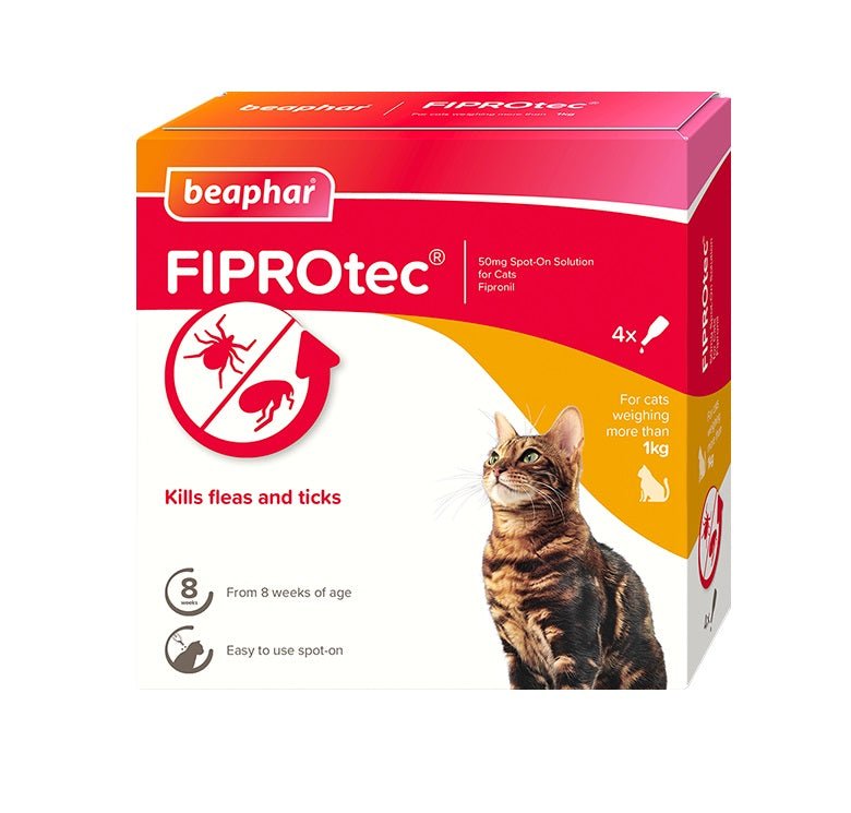Beaphar FIPROtec Flea & Tick Spot On for Cats, Beaphar, 4 pipettes x 6