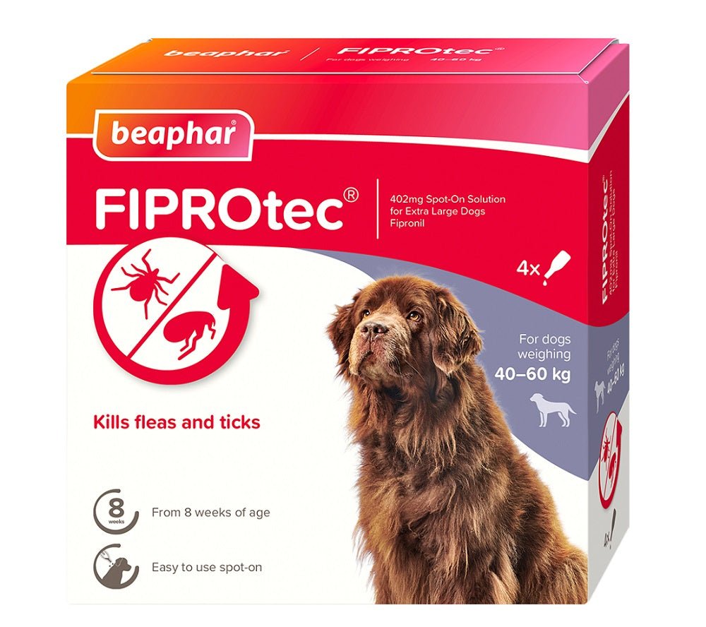 Beaphar FIPROtec Flea & Tick Spot On for Extra Large Dogs, Beaphar, 4 pipettes x 6