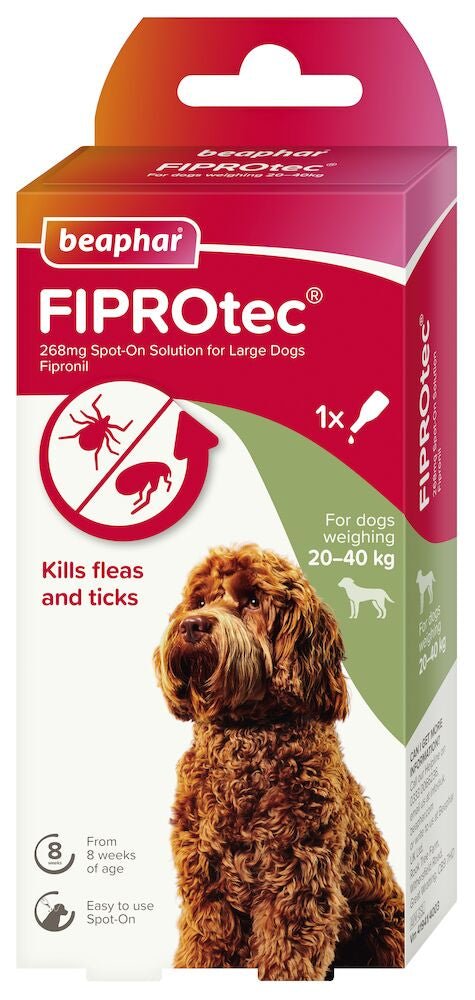 Beaphar FIPROtec Flea & Tick Spot On for Large Dogs, Beaphar, 1 pipette x 6