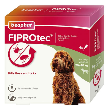 Beaphar FIPROtec Flea & Tick Spot On for Large Dogs, Beaphar, 4 pipettes x 6