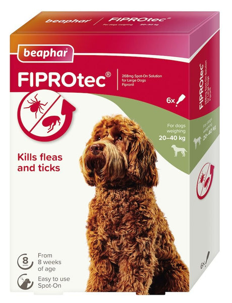 Beaphar FIPROtec Flea & Tick Spot On for Large Dogs, Beaphar, 6 pipettes x 6