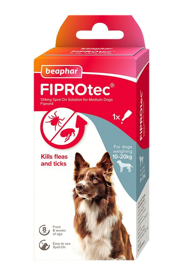 Beaphar FIPROtec Flea & Tick Spot On for Medium Dogs, Beaphar, 1 pipette x 6