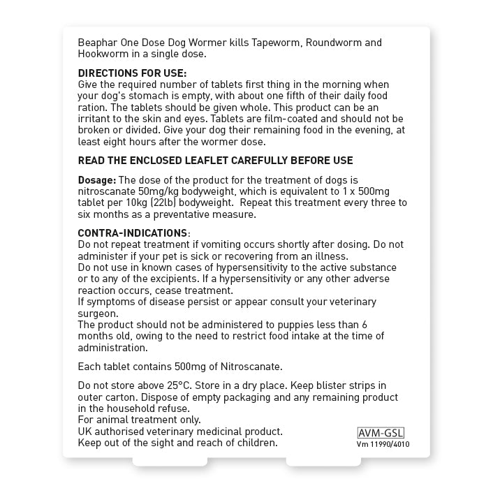 Beaphar One Dose Worming Tablet for Medium Dogs (x6), Beaphar,