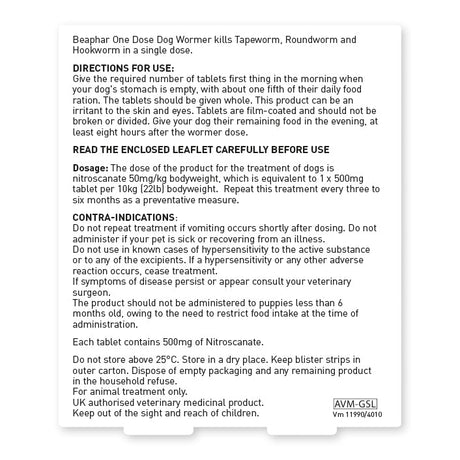 Beaphar One Dose Worming Tablet for Medium Dogs (x6), Beaphar,