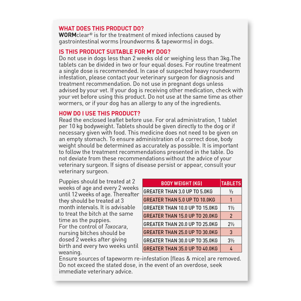 Beaphar WORMclear Worming Tablets for Dogs (up to 40kg) (x6), Beaphar,