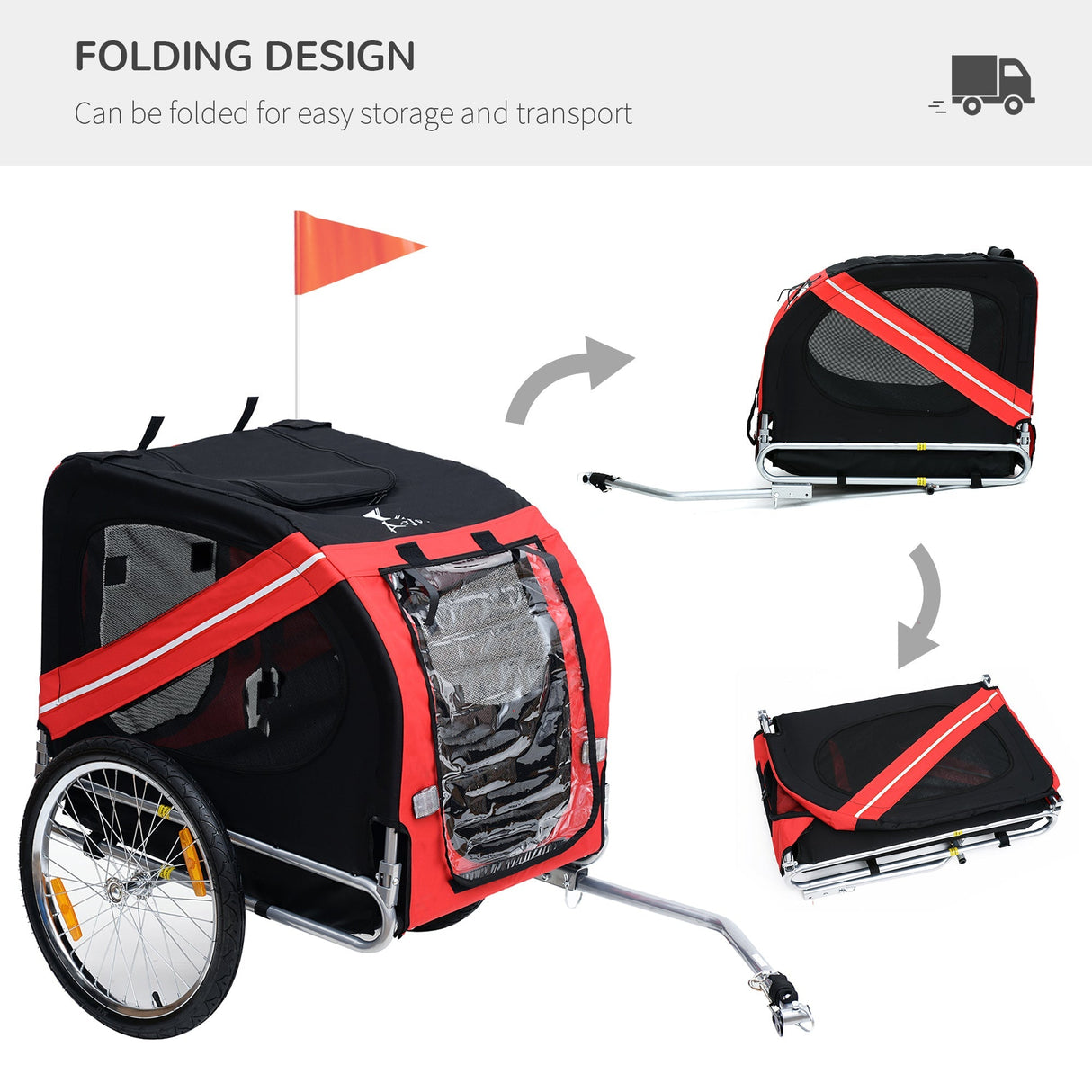 Bicycle Dog Trailer in Steel Frame-Red/Black, PawHut,