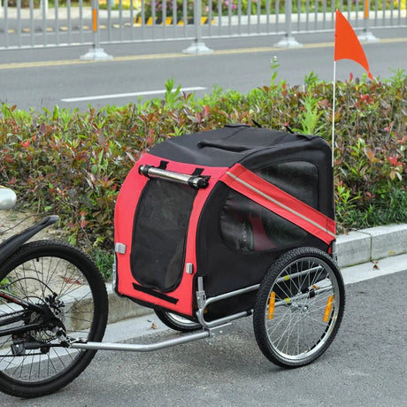 Bicycle Dog Trailer in Steel Frame-Red/Black, PawHut,