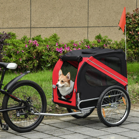 Bicycle Dog Trailer in Steel Frame-Red/Black, PawHut,