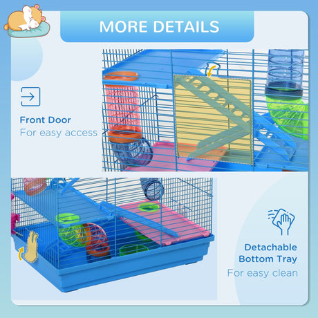 Blue 5-Tier Dwarf Mice Cage with Multiple Accessories, PawHut,