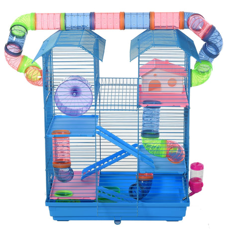 Blue 5-Tier Dwarf Mice Cage with Multiple Accessories, PawHut,