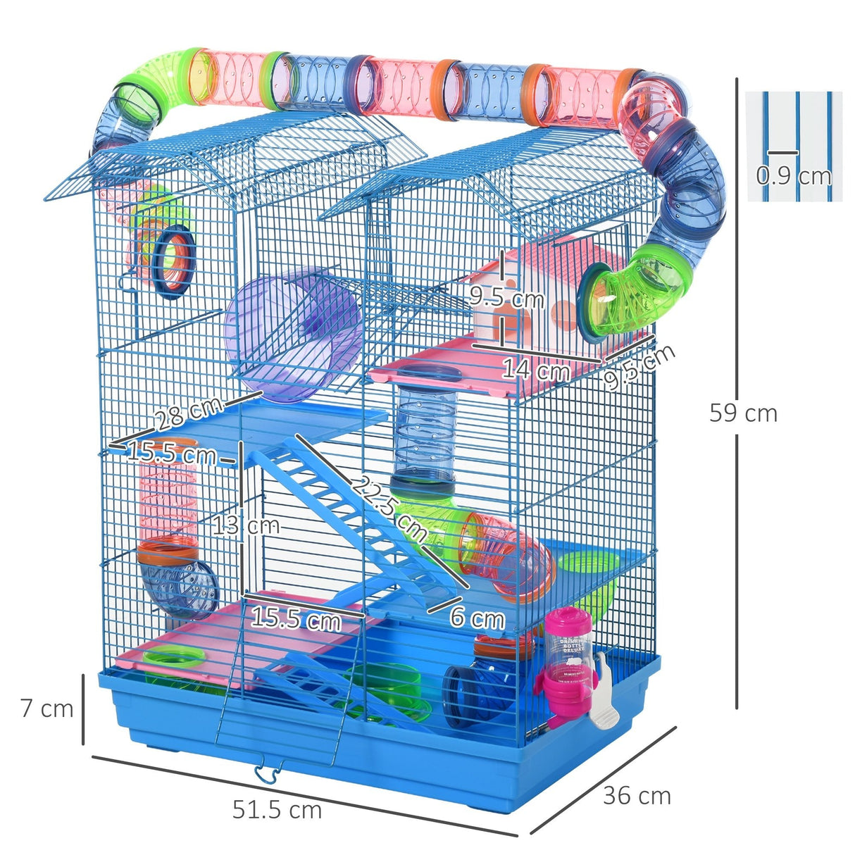 Blue 5-Tier Dwarf Mice Cage with Multiple Accessories, PawHut,