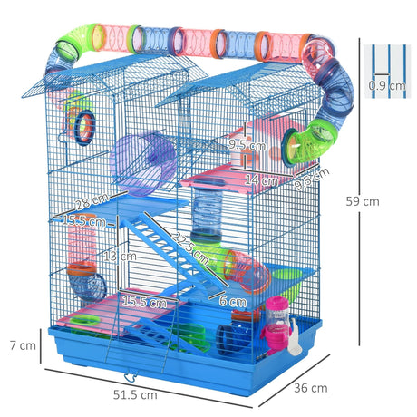 Blue 5-Tier Dwarf Mice Cage with Multiple Accessories, PawHut,