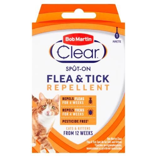 Bob Martin Clear Cat Spot On Flea & Tick Repellent 4 Week (1 pipette x 10), Bob Martin,