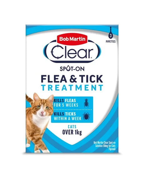 Bob Martin Clear Cat Spot On Flea & Tick Treatment 5 Week (3 pipettes x 6), Bob Martin,