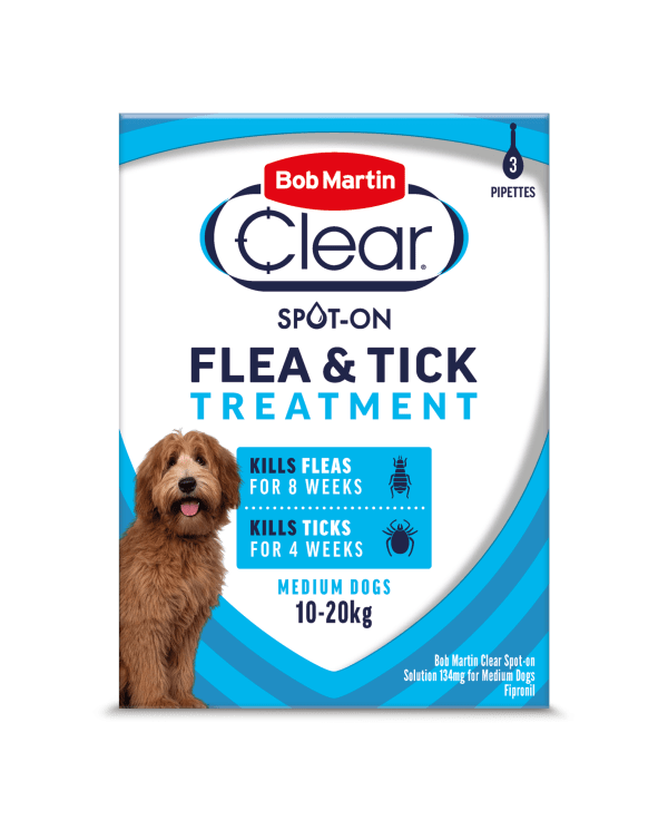 Bob Martin Clear Spot On Flea & Tick Treatment for Medium Dogs (3 pipettes x 6), Bob Martin,