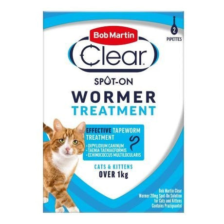 Bob Martin Clear Spot On Wormer for Cats & Kittens, Bob Martin, 2 Pipettes x 10