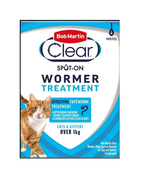 Bob Martin Clear Spot On Wormer for Cats & Kittens, Bob Martin, 4 Pipettes x 6