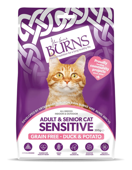 Burns Adult & Senior Cat Sensitive Grain Free Duck & Potato, Burns, 10x300g