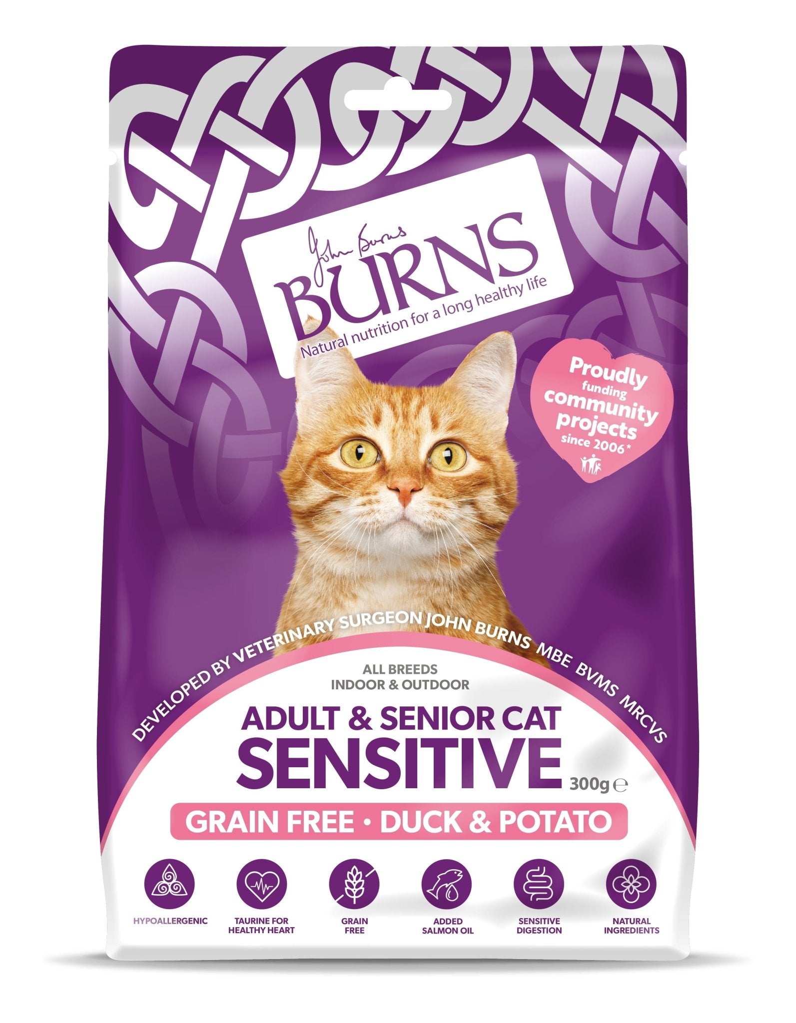 Burns Adult & Senior Cat Sensitive Grain Free Duck & Potato, Burns, 1.5 kg