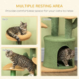 Cactus Cat Tree, 83cm Cat Climbing Tower, kitten Activity Centre with Teddy Fleece House, Bed, Sisal Scratching Post and Hanging Ball, Green, PawHut,