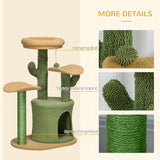 Cactus Cat Tree, 83cm Cat Climbing Tower, kitten Activity Centre with Teddy Fleece House, Bed, Sisal Scratching Post and Hanging Ball, Green, PawHut,