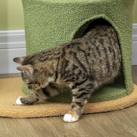 Cactus Cat Tree, 83cm Cat Climbing Tower, kitten Activity Centre with Teddy Fleece House, Bed, Sisal Scratching Post and Hanging Ball, Green, PawHut,