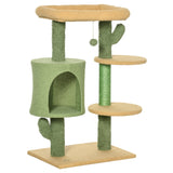 Cactus Cat Tree, 90cm Cat Climbing Tower, kitten Activity Centre with Teddy Fleece House, Bed, Sisal Scratching Posts and Hanging Ball, Green, PawHut,