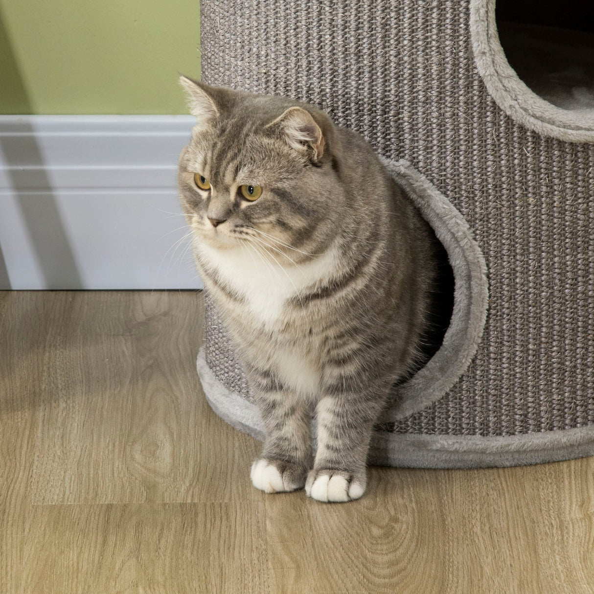 Cat Climbing Barrel, Covered with Sisal, Cosy Platform - Light Grey, PawHut,