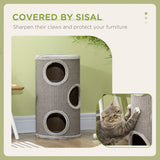 Cat Climbing Barrel, Covered with Sisal, Cosy Platform - Light Grey, PawHut,