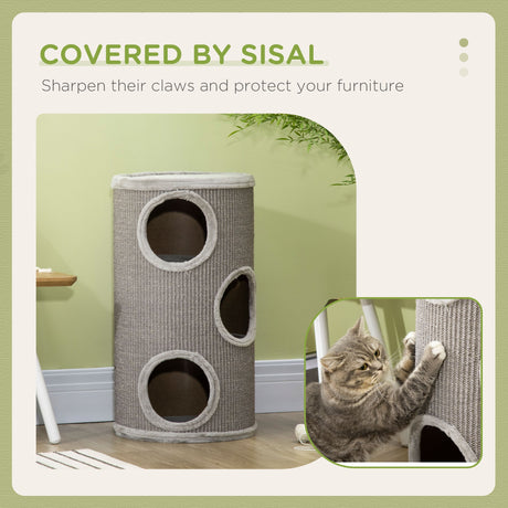 Cat Climbing Barrel, Covered with Sisal, Cosy Platform - Light Grey, PawHut,