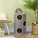 Cat Climbing Barrel, Covered with Sisal, Cosy Platform - Light Grey, PawHut,