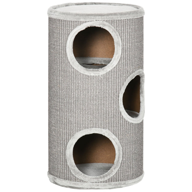 Cat Climbing Barrel, Covered with Sisal, Cosy Platform - Light Grey, PawHut,