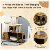 Cat Litter Box Enclosure with Tree Tower & Hammock - Rustic Style, PawHut,
