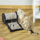 Cat Scratcher, Sisal Cat Scratching Board Mat Pad with Roller, Feather Toy, 44 x 24 x 16 cm, Grey, PawHut,