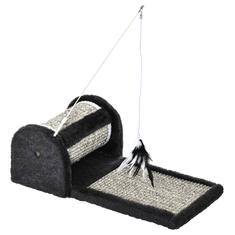 Cat Scratcher, Sisal Cat Scratching Board Mat Pad with Roller, Feather Toy, 44 x 24 x 16 cm, Grey, PawHut,