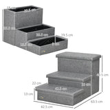 Cat Stairs with Storage Boxes, 3 Steps Dog Stairs for Bed, Pet Ladder for Couch Sofa, PawHut,