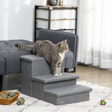 Cat Stairs with Storage Boxes, 3 Steps Dog Stairs for Bed, Pet Ladder for Couch Sofa, PawHut,