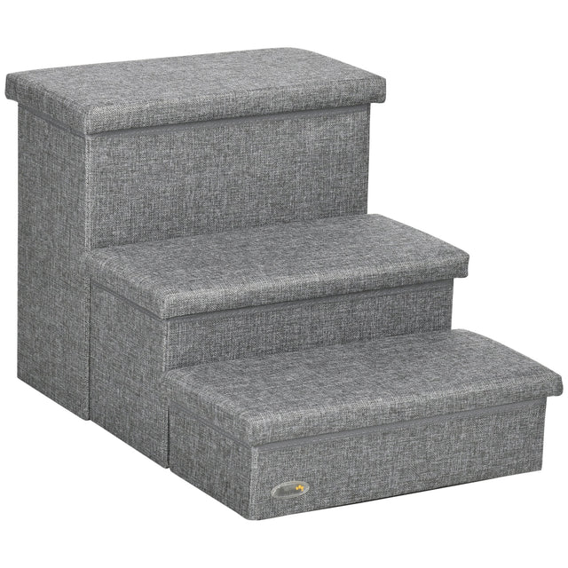 Cat Stairs with Storage Boxes, 3 Steps Dog Stairs for Bed, Pet Ladder for Couch Sofa, PawHut,