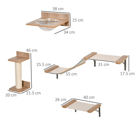 Cat Tree 4PCs Wall-mounted Shelf Set Climbing Frame Activity Center, PawHut,