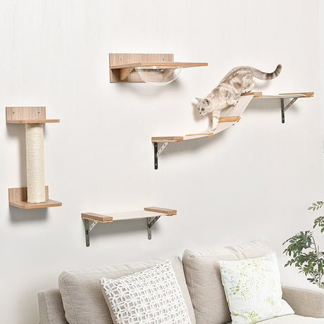 Cat Tree 4PCs Wall-mounted Shelf Set Climbing Frame Activity Center, PawHut,