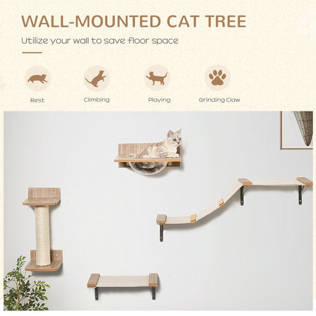 Cat Tree 4PCs Wall-mounted Shelf Set Climbing Frame Activity Center, PawHut,