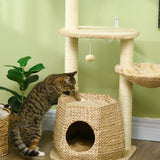 Cat Tree Activity Centre, with Cattail, Bed, Cat House, Sisal Post, Ball - Natural Tone, PawHut,