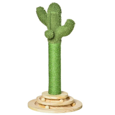 Cat Tree Cactus Sisal Scratching Post for Indoor Cats Play Tower Kitten Furniture with Hanging Ball Interactive Fun Roller Exerciser 32 x 32 x 60cm, PawHut,
