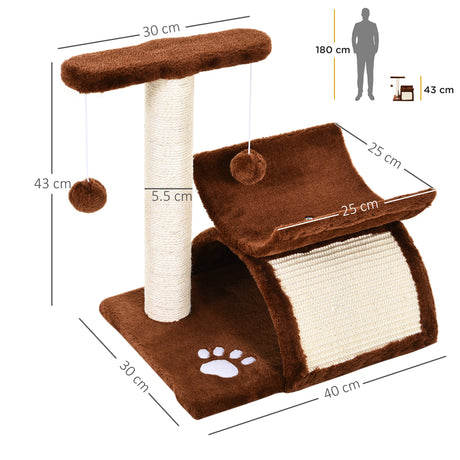 Cat Tree, Cat Tower for Kittens, Small Cat Condo with Rotatable Top Bar, Sisal Scratching Post, Tunnel, Dangling Balls, PawHut, Brown